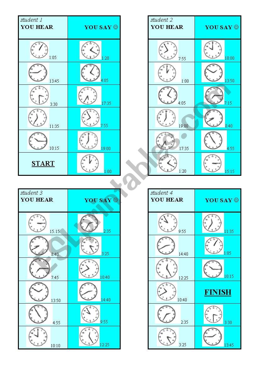 2 Time GAMEs + Present Simple - Past Continuous - 22 clocks, 2 GAMES  ((4 pages + BW printer friendly))