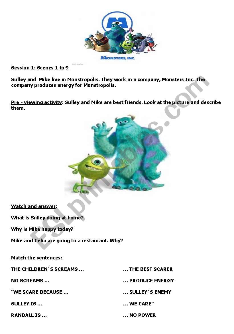 Monsters Inc. worksheet worksheet