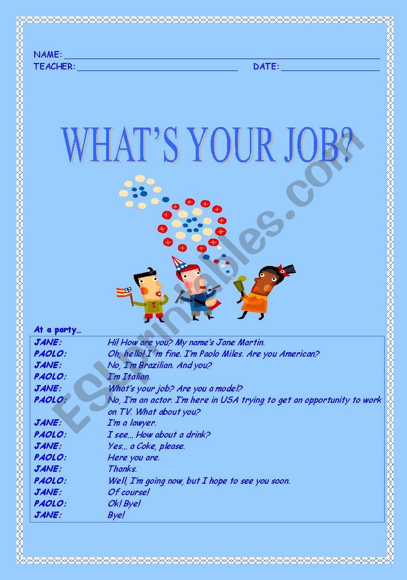 Whats your job? worksheet
