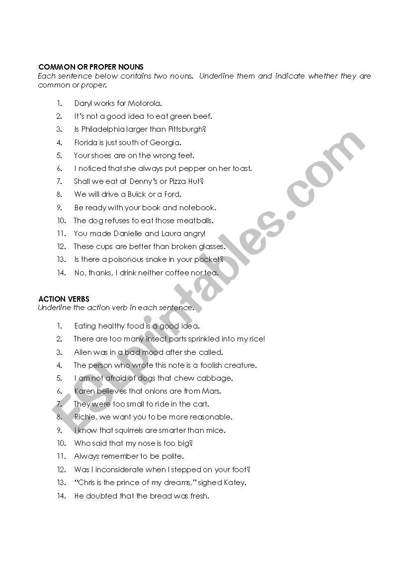 nouns, pronouns, and verbs worksheet