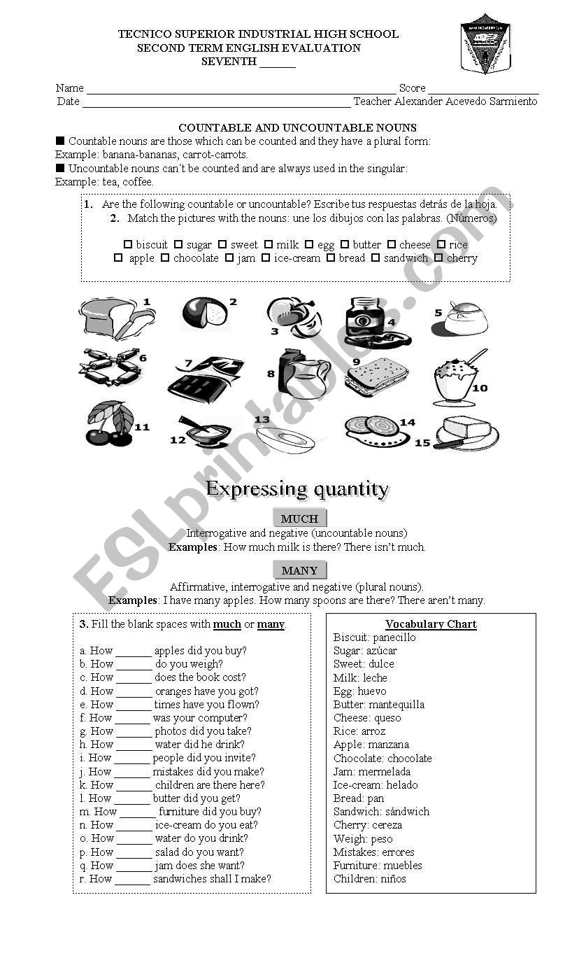 COUNT AND UNCOUNT NOUNS worksheet