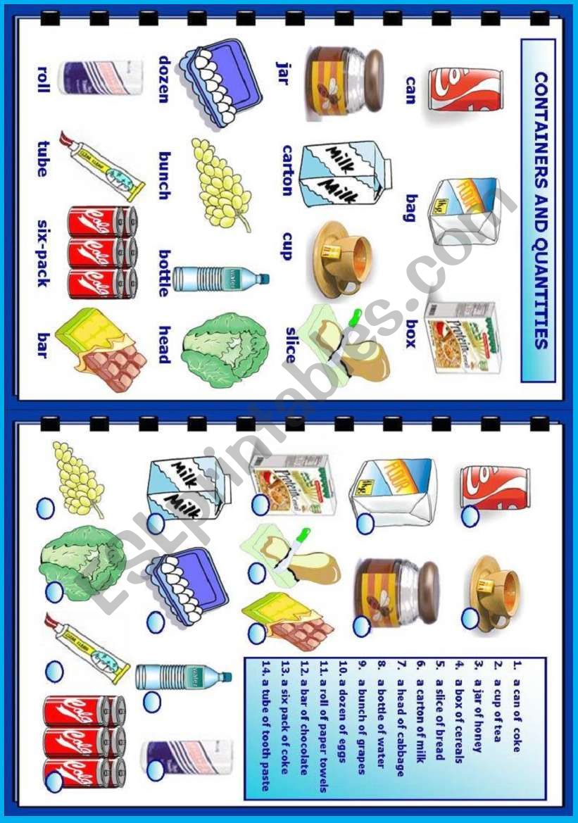 Containers and quantities worksheet