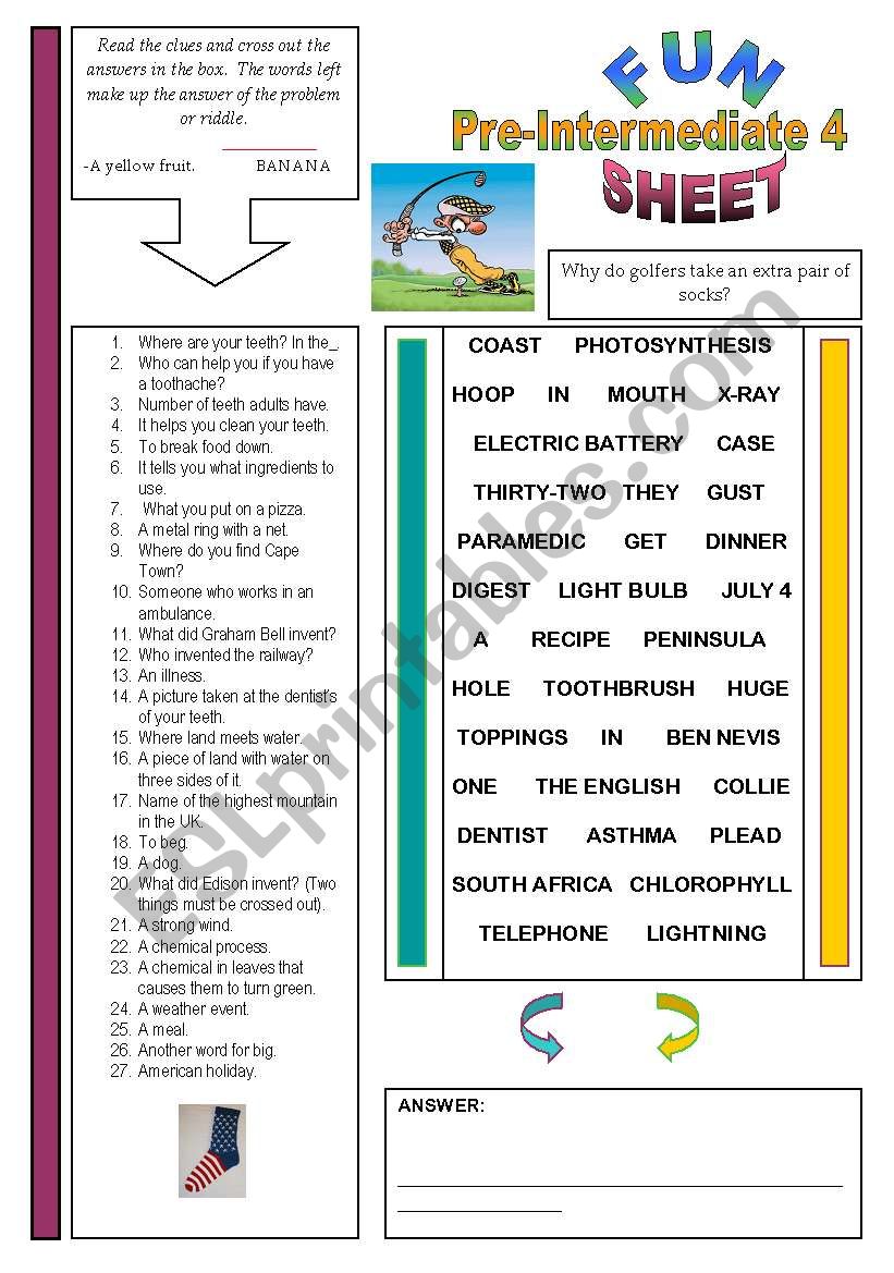 Fun Sheet Pre-Intermediate 4 worksheet