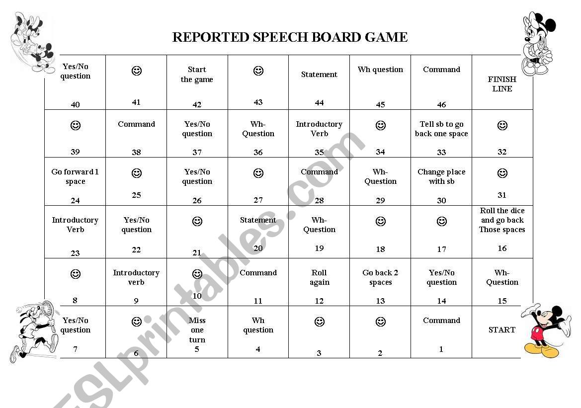 Reported Speech Board Game  worksheet