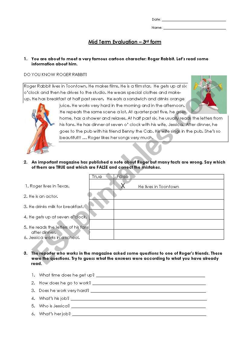 Evaluation - Part 1 worksheet