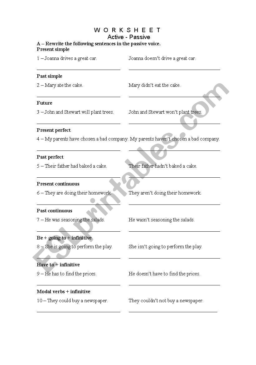 passive - af and neg worksheet
