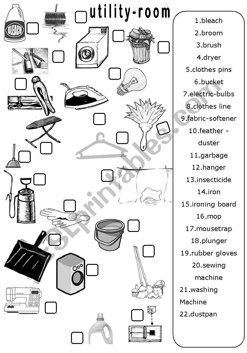 Utility Room - Matching Worksheet