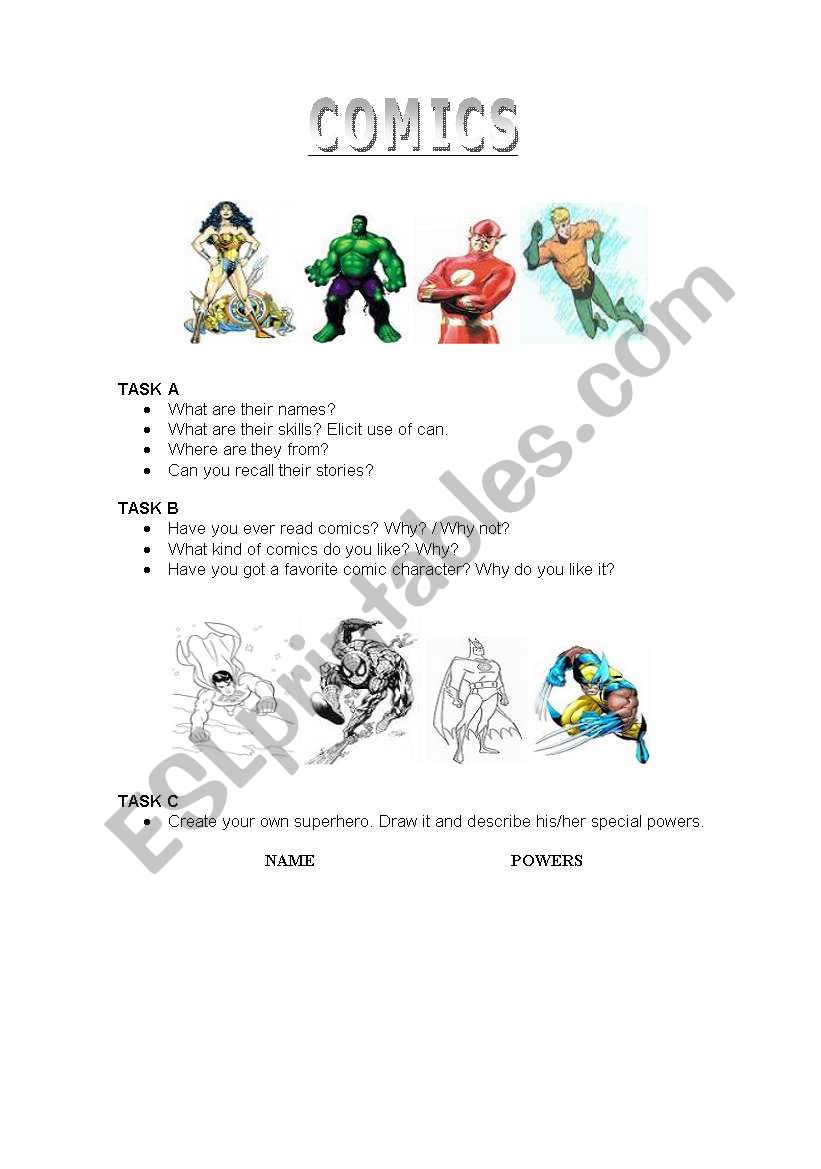 Comics and Superheroes worksheet