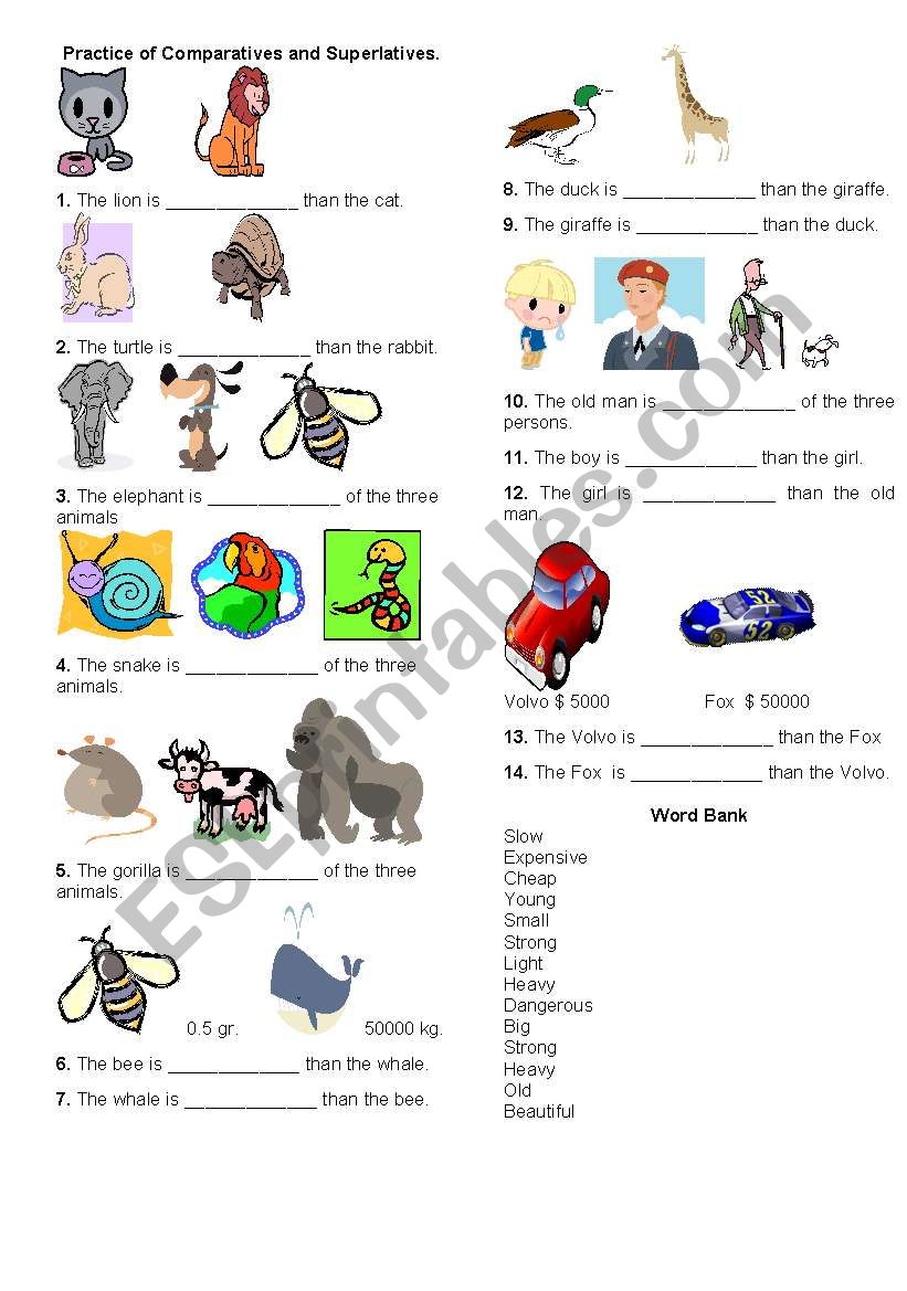 Written practice of comparatives and superlatives