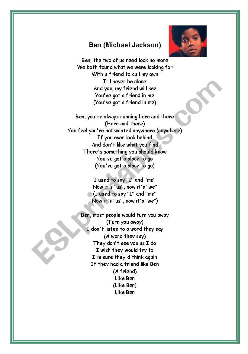 Ben. Song  worksheet