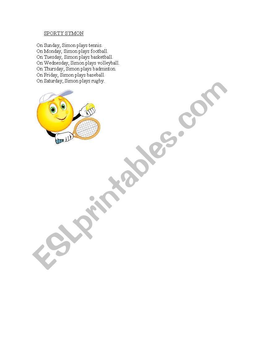 Sporty Simon worksheet