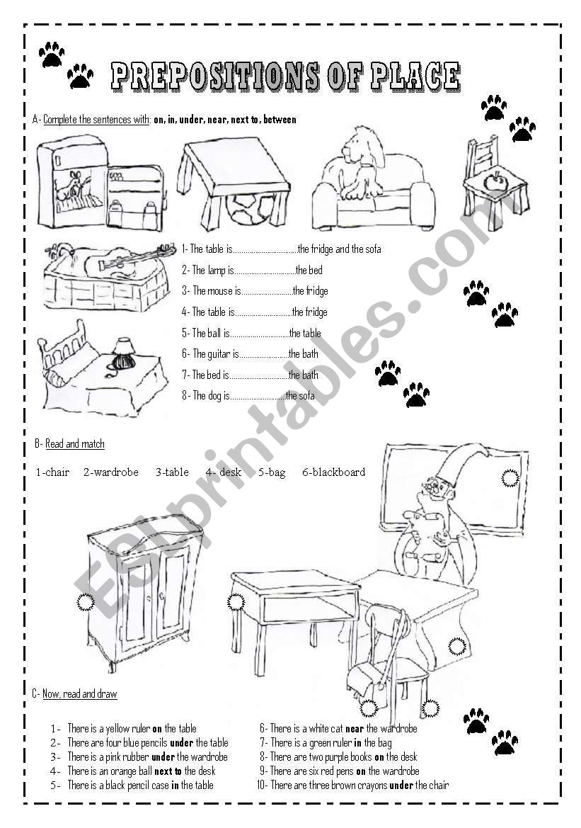 Prepositions of Place worksheet