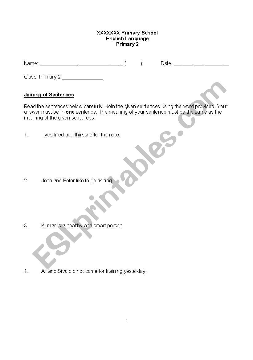 joining of sentences 2 worksheet