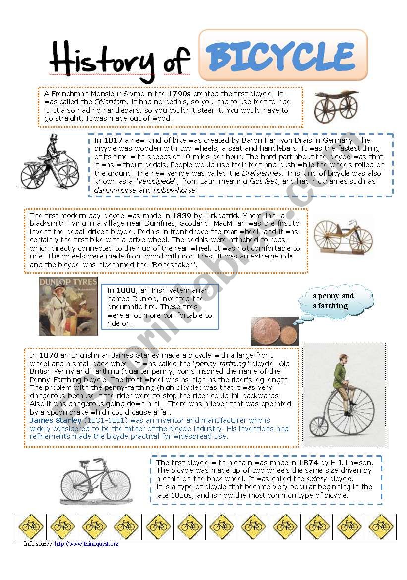 History of BICYCLE worksheet