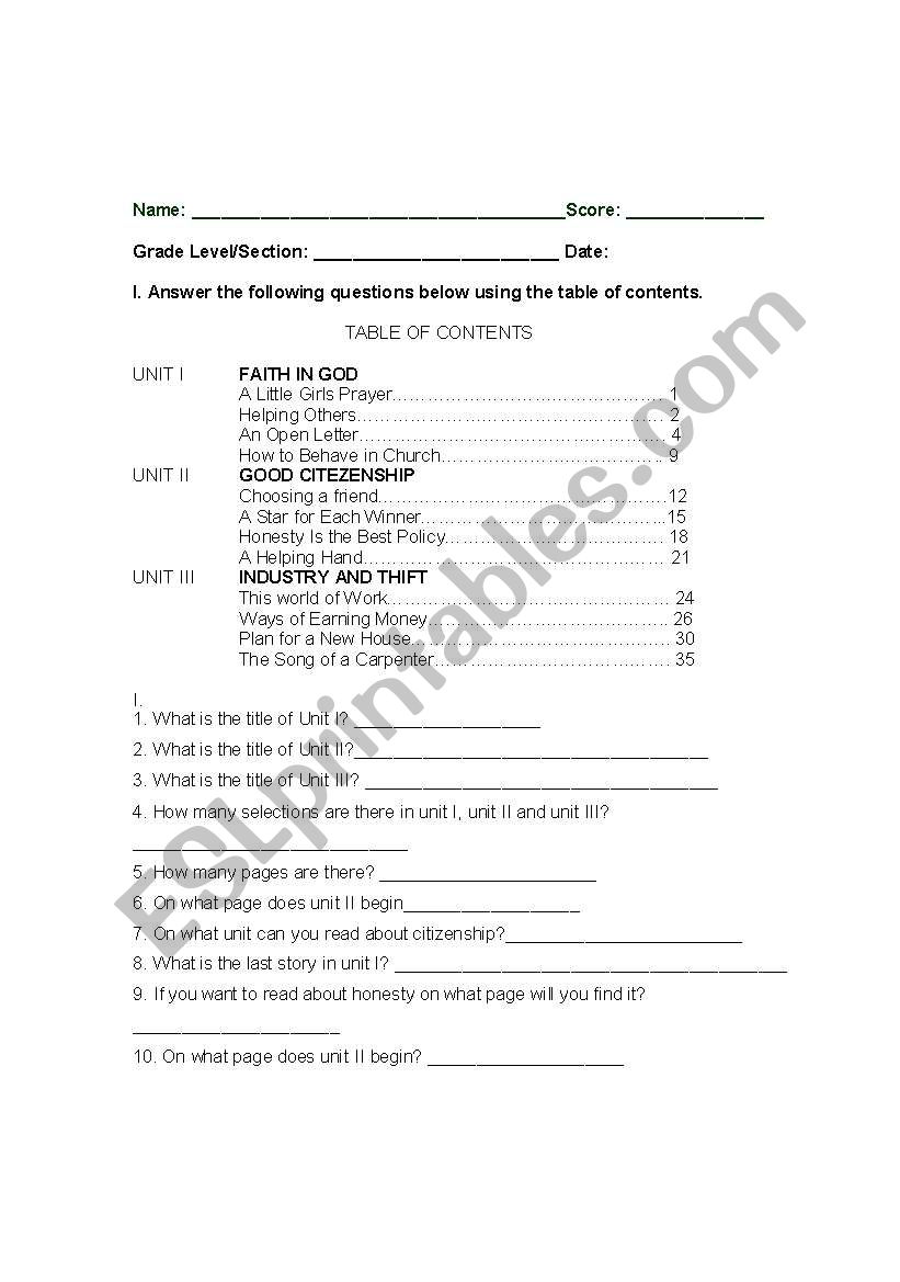 Test-Using Table of content worksheet