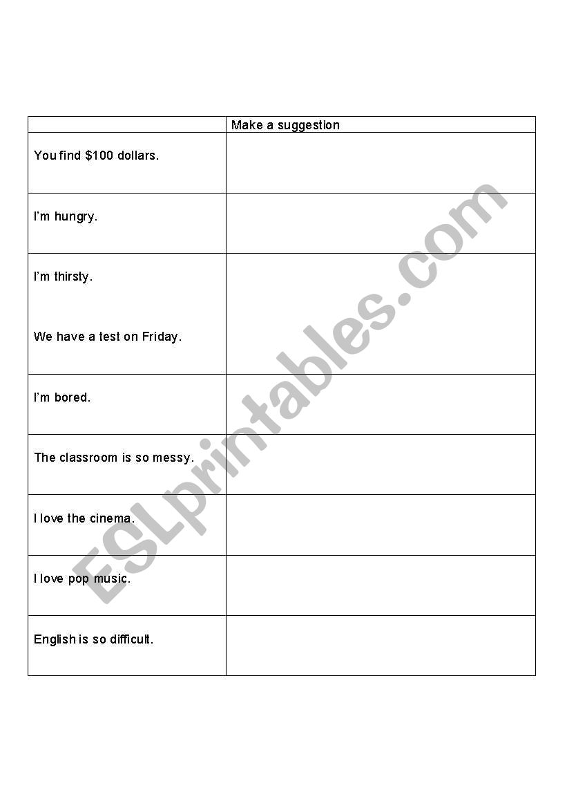 Making A Suggestion Beginner/Elementary