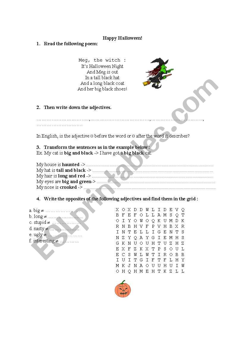 Meg the witch worksheet