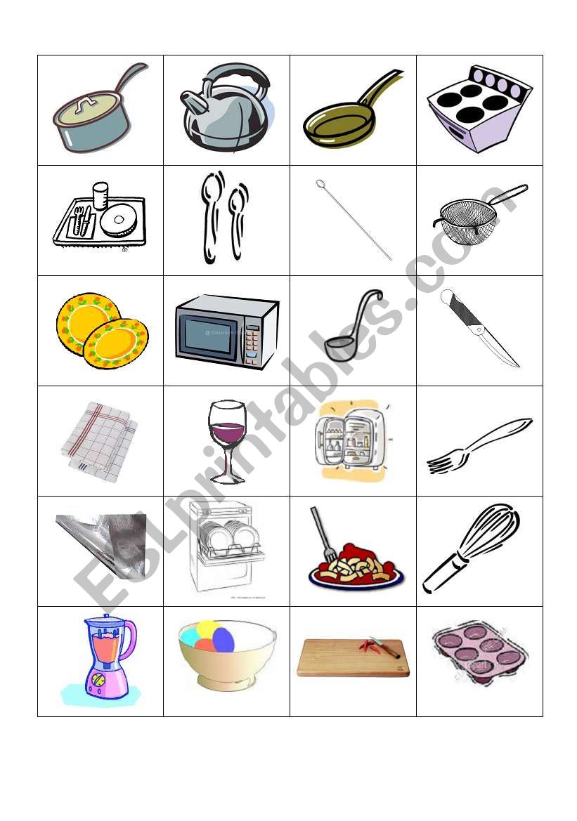 kitchen pictionnary worksheet