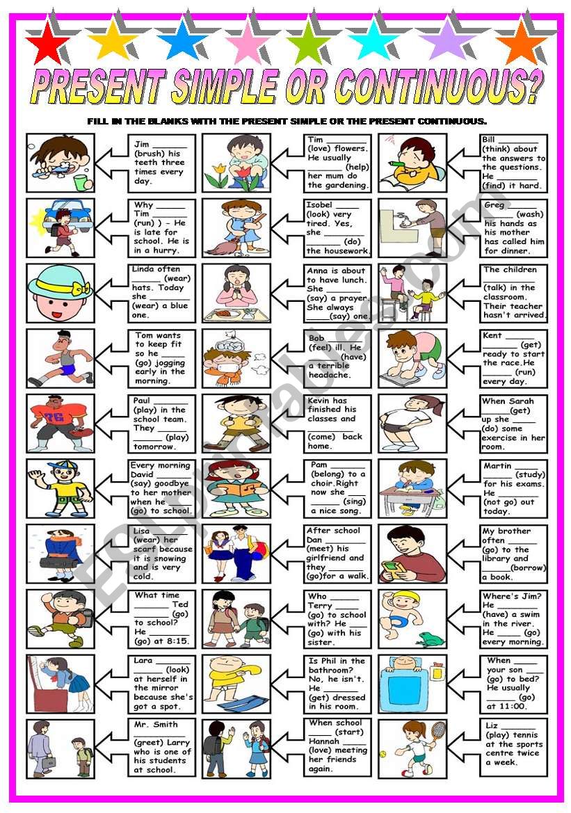 PRESENT SIMPLE OR PRESENT CONTINUOUS (B&W VERSION INCLUDED)