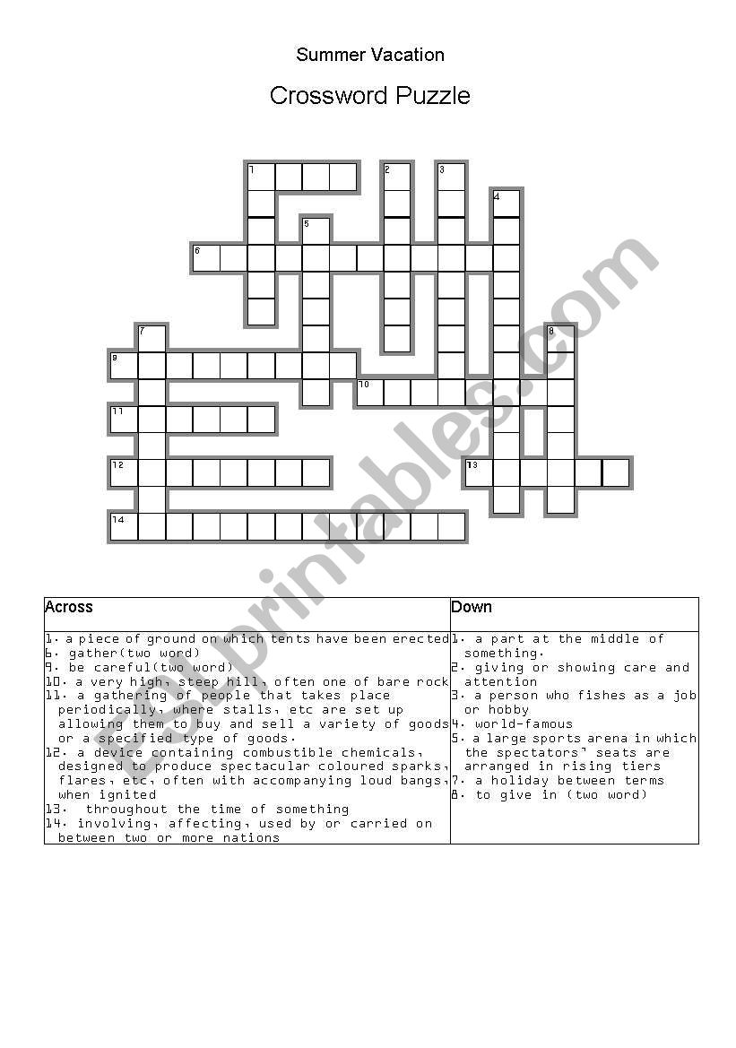 crossword puzzle - summer vacation