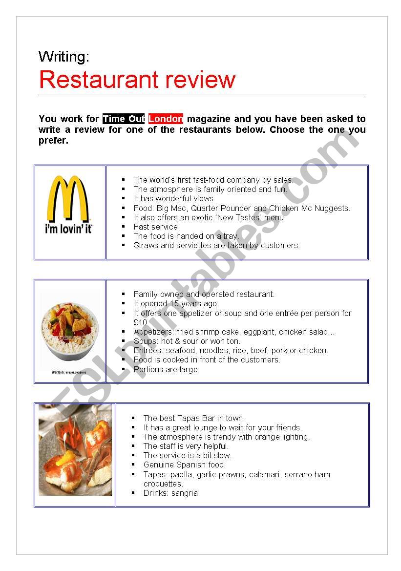 review essay example about restaurant