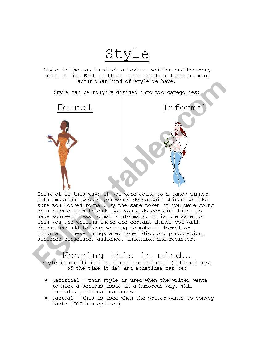 Style, Tone, Intention worksheet