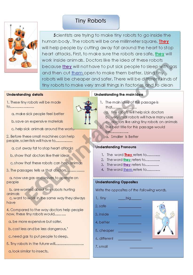 Tiny Robots worksheet