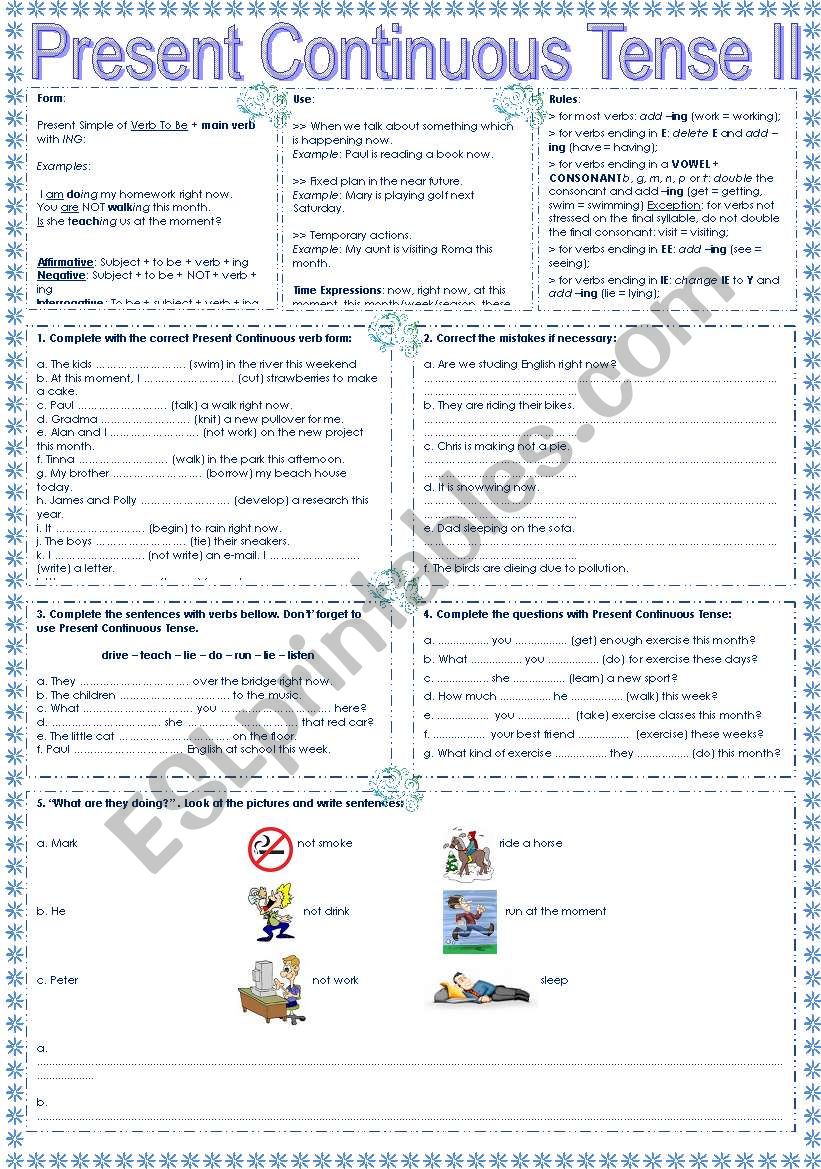 Present Continuous Tense II worksheet