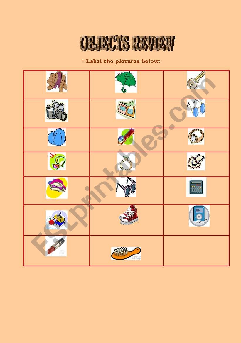 OBJECTS worksheet