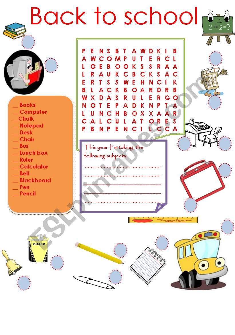 Back to School Match & Wordsearch