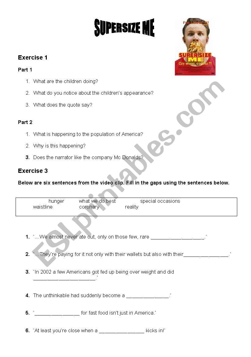 Supersize Me DVD worksheet worksheet