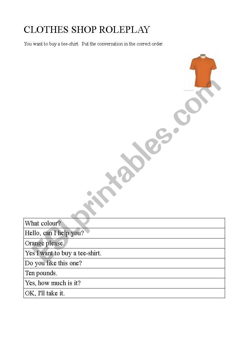 buying clothes roleplay worksheet