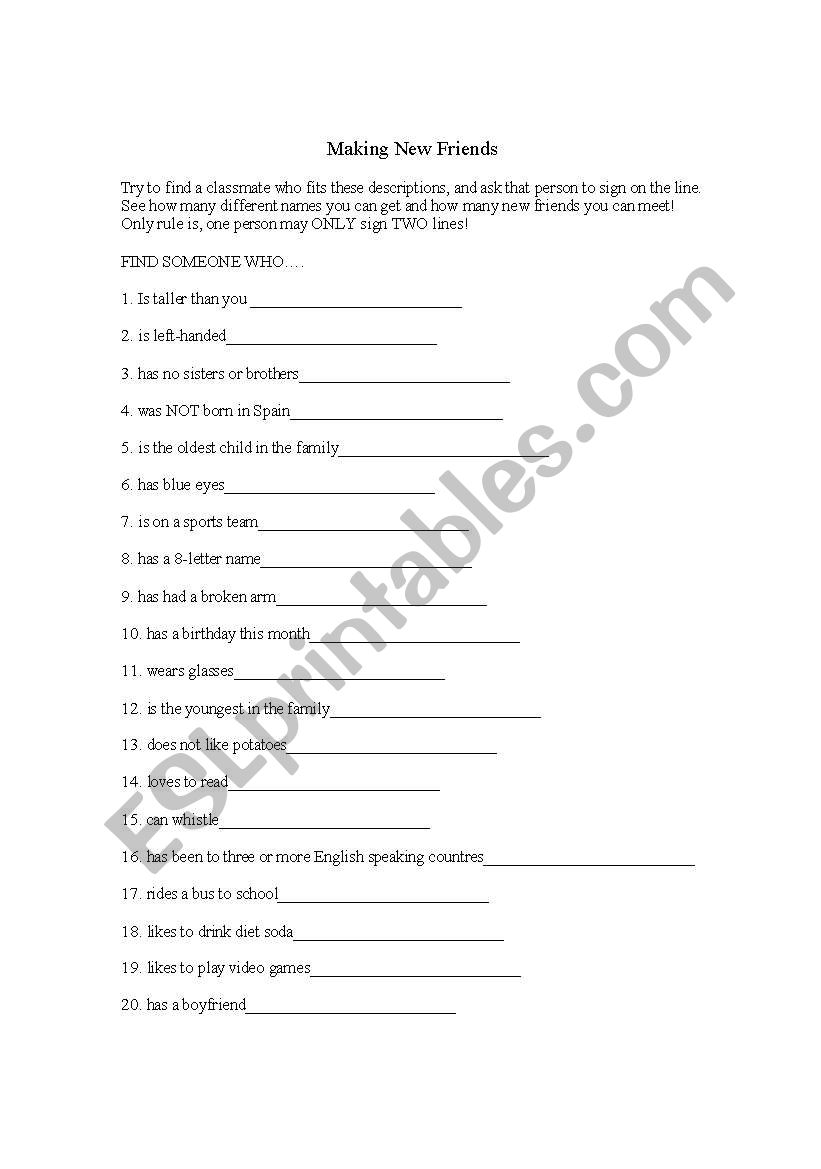 making new friends worksheet