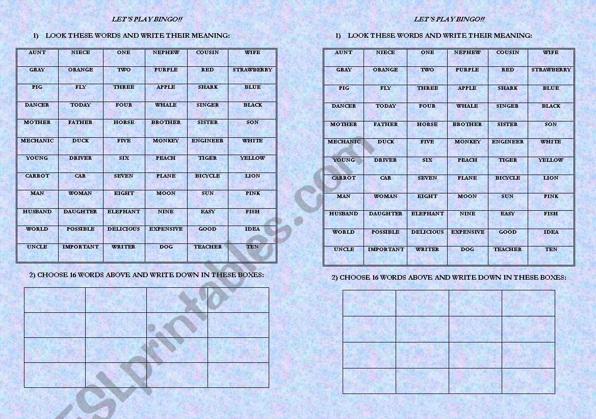 Lets play Bingo!! worksheet