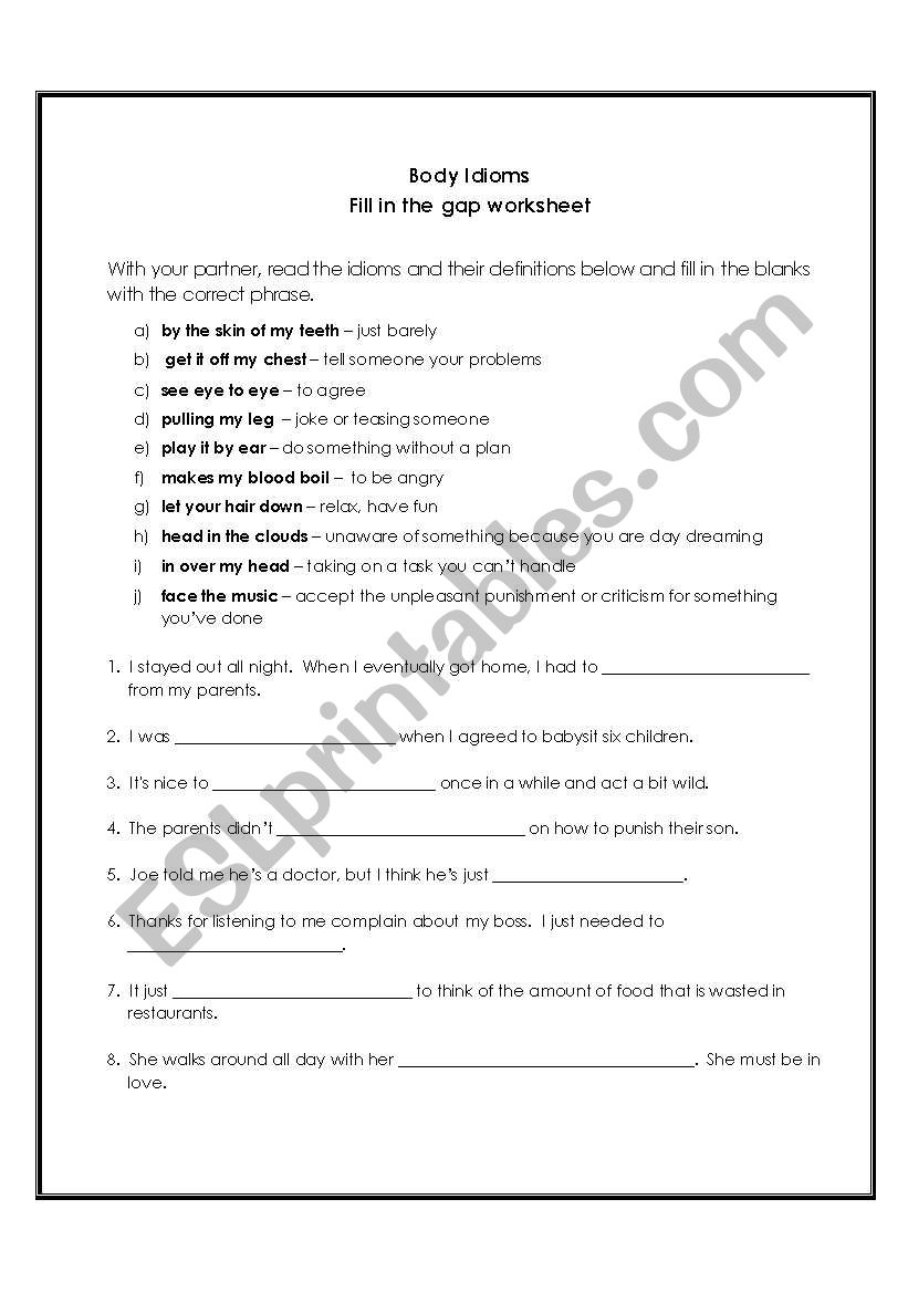 Body Parts - Idioms worksheet