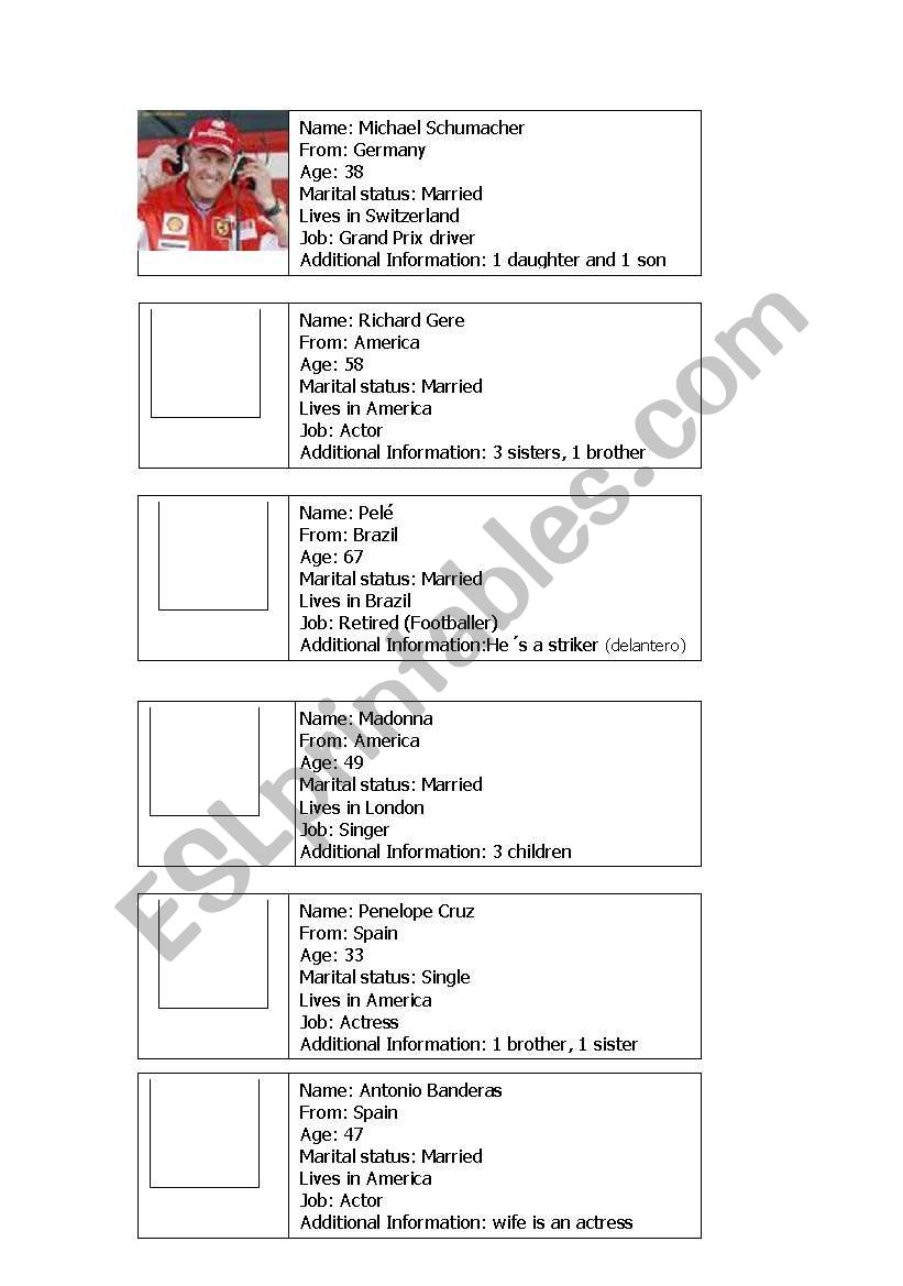 Celebrity personal info worksheet