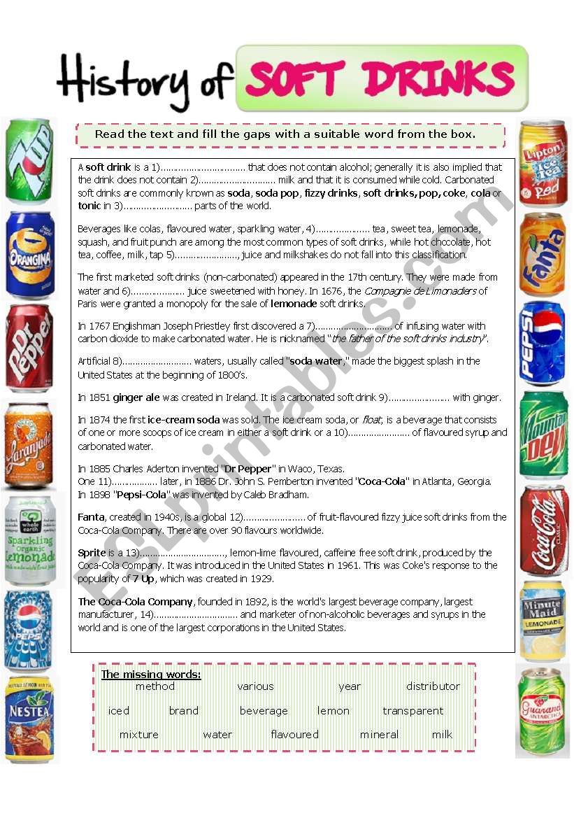 History of soft drinks worksheet