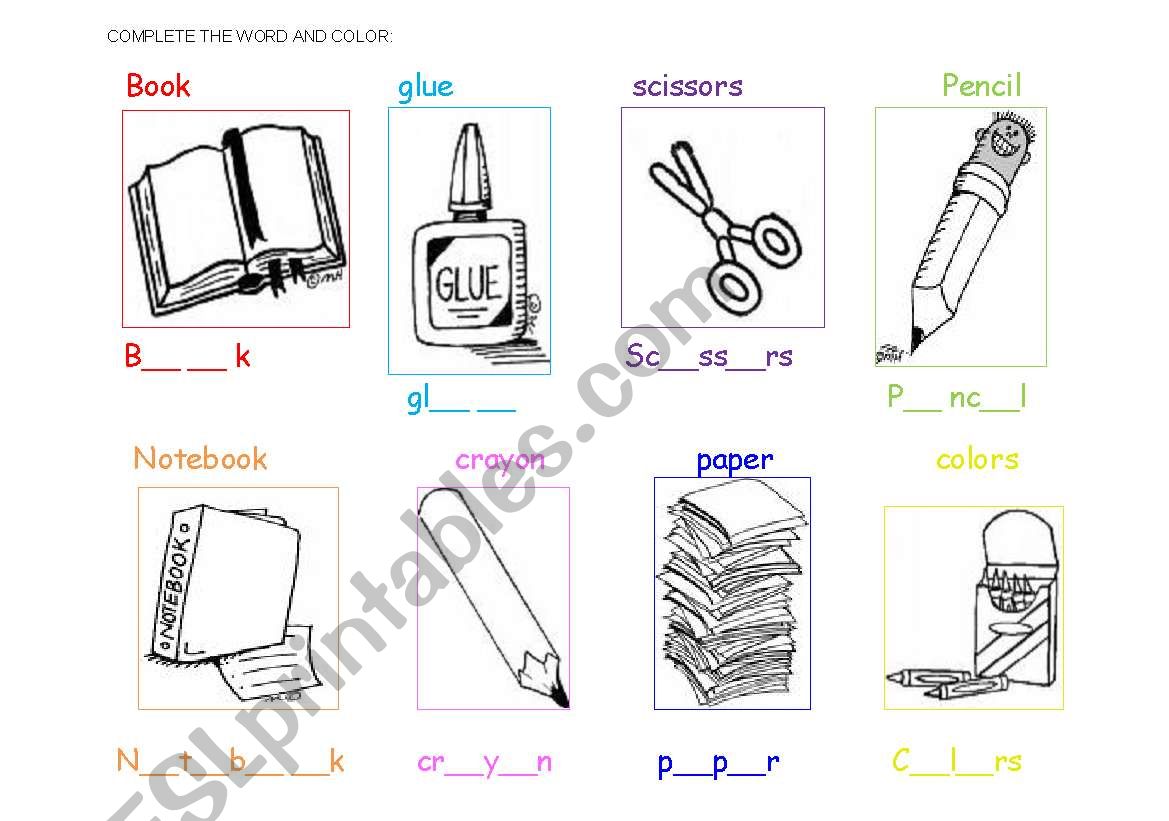 SCHOOL OBJECTS worksheet