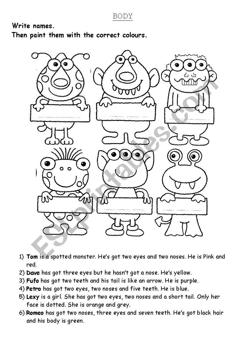 Monsters worksheet