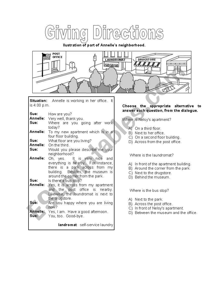 Giving Directions worksheet