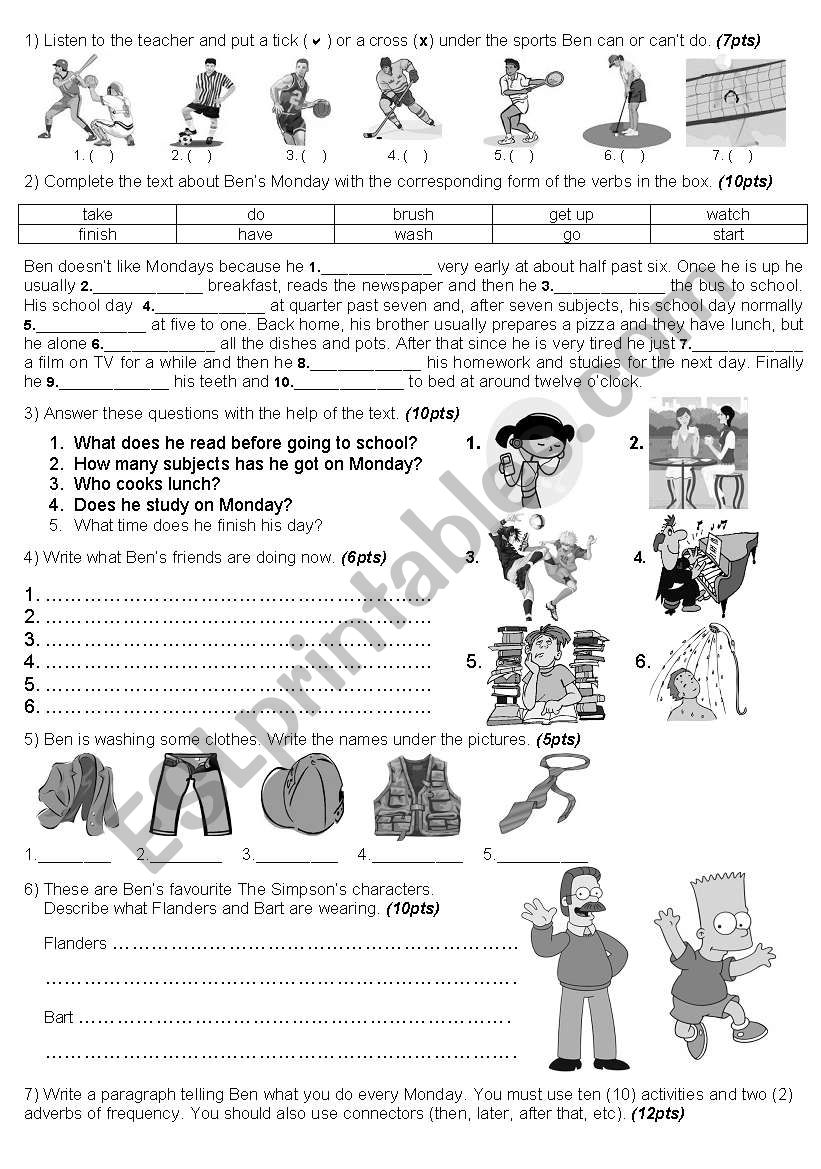 English exam worksheet