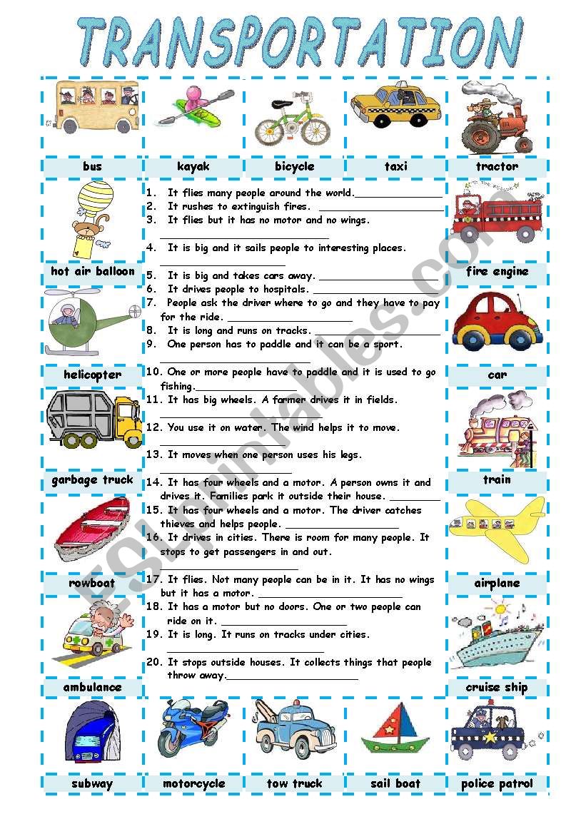 TRANSPORTATION worksheet