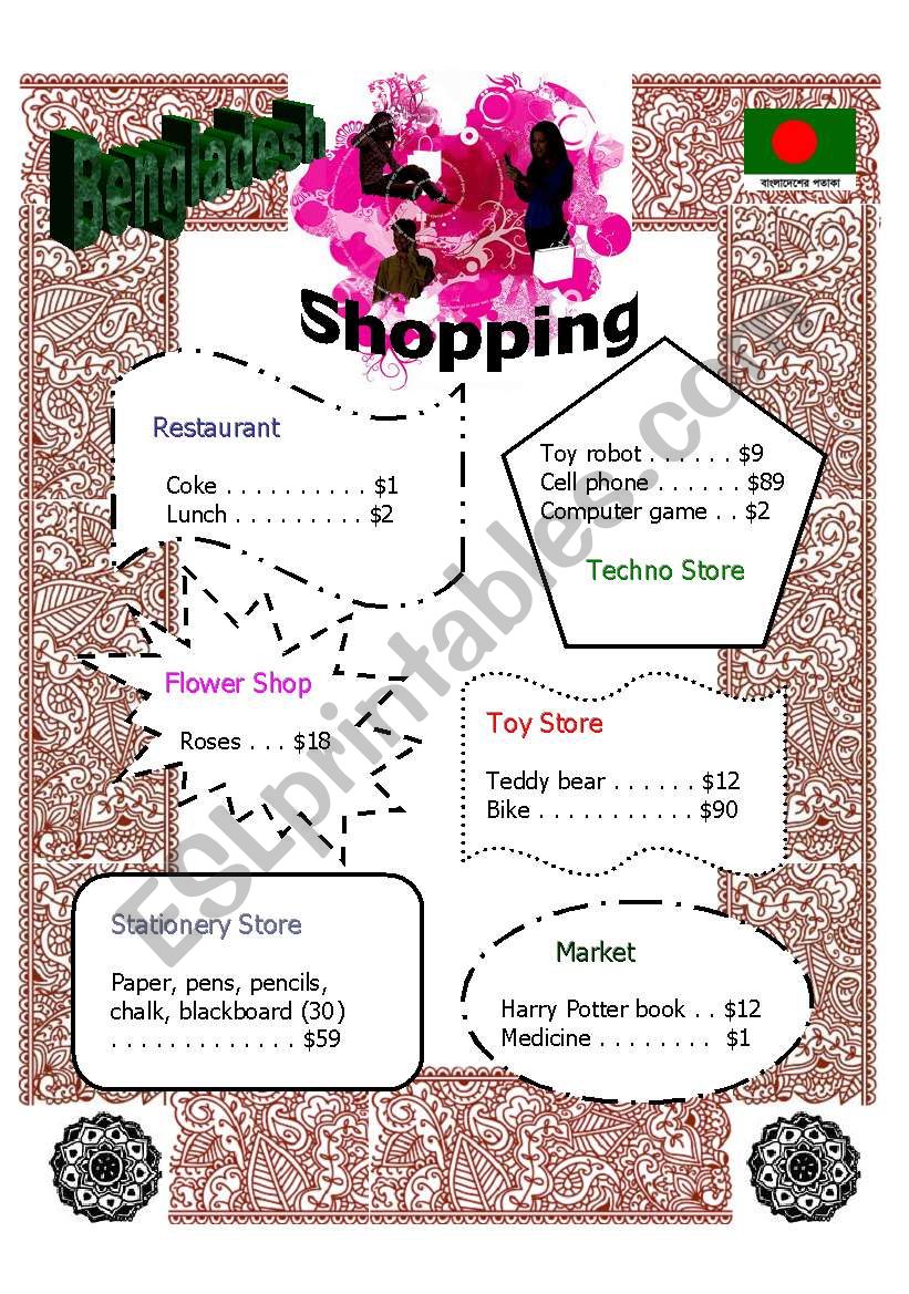 Bangladesh Shopping worksheet