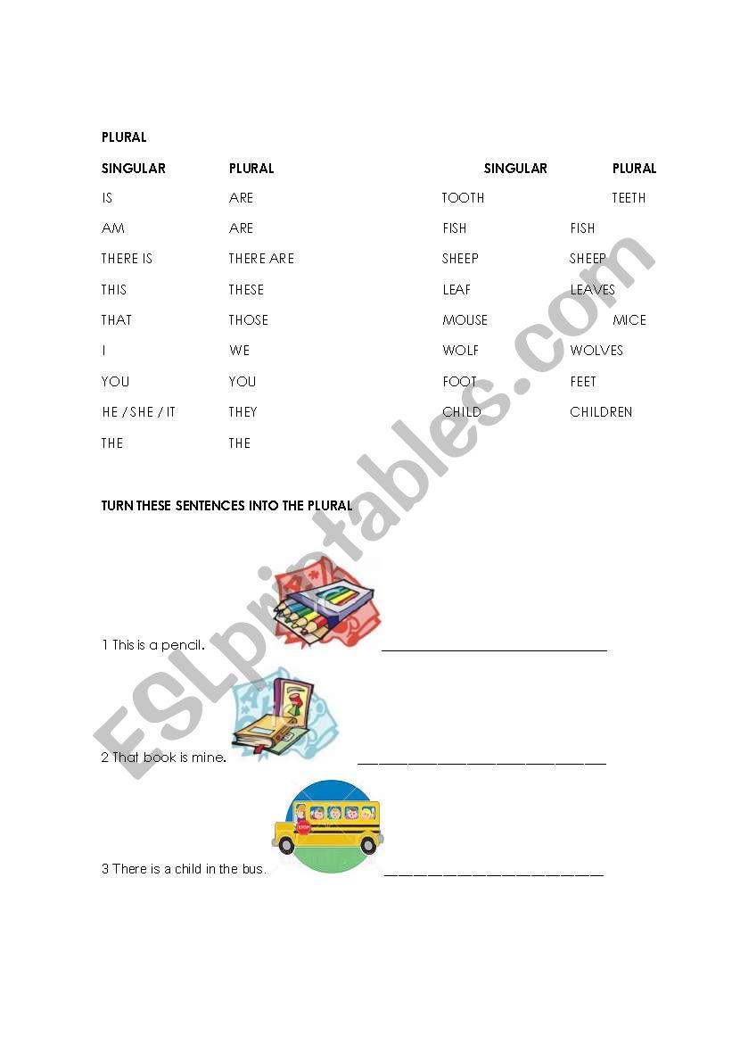 PLURALS worksheet