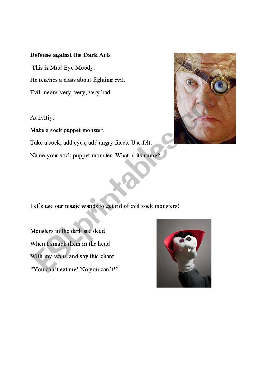 Harry Potter Sock Puppet Activity and Poem