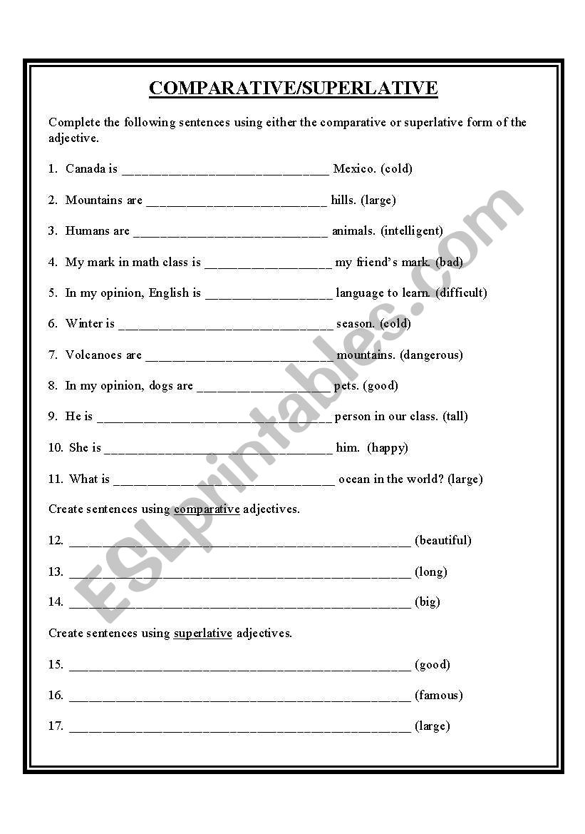 Comparative and Superlative worksheet