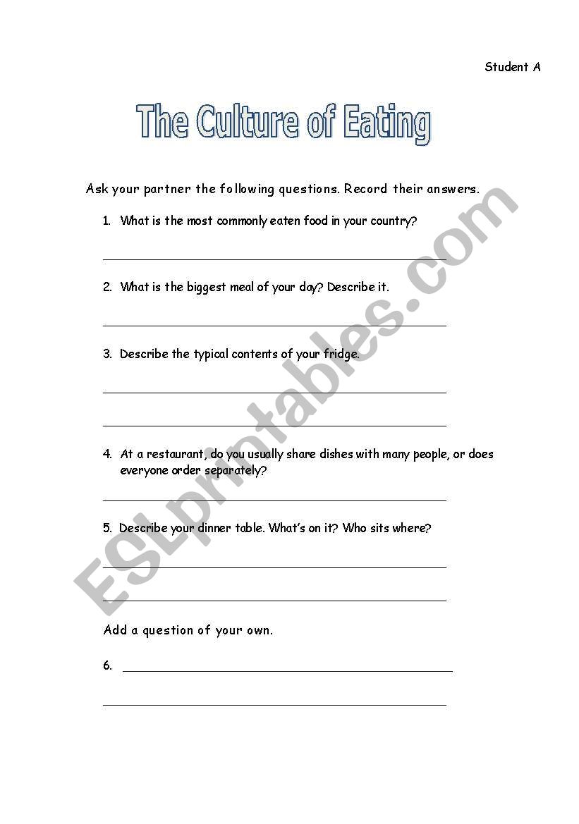 The Culture of Eating worksheet