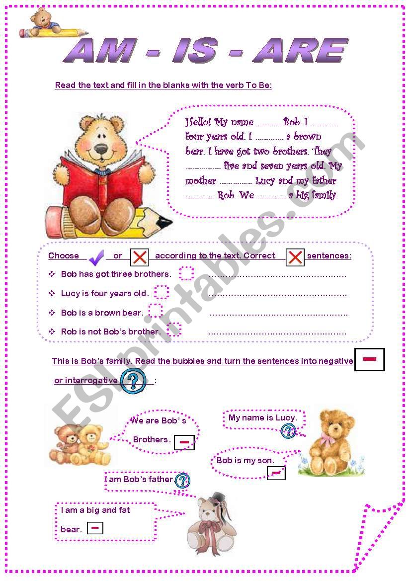 Verb To Be for elementary sts worksheet