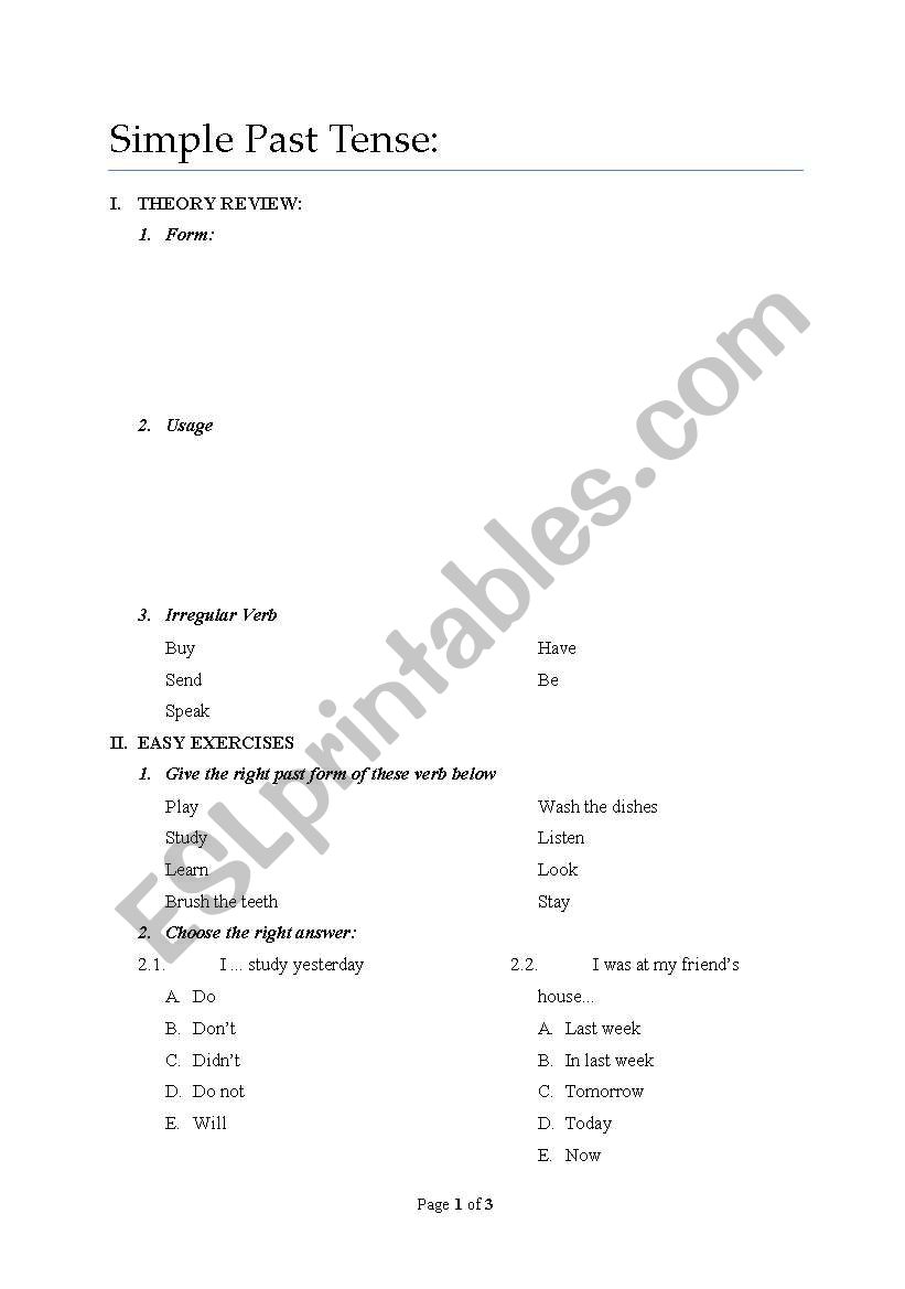 simple past tense class exercise