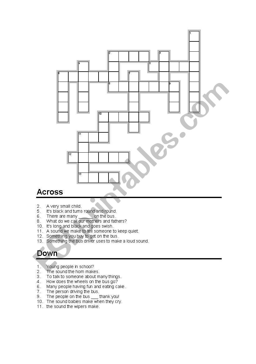 The Wheels on the bus Crossword Puzzle
